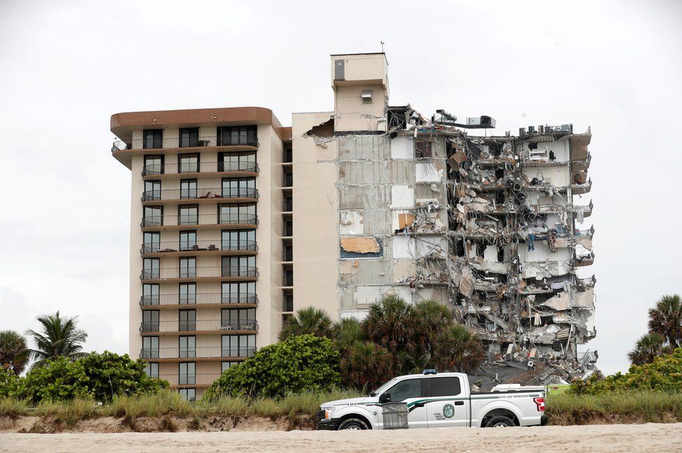 A building that partially collapsed is seen in Surfside, near Miami Beach, Florida, U.S., June 24, 2021.