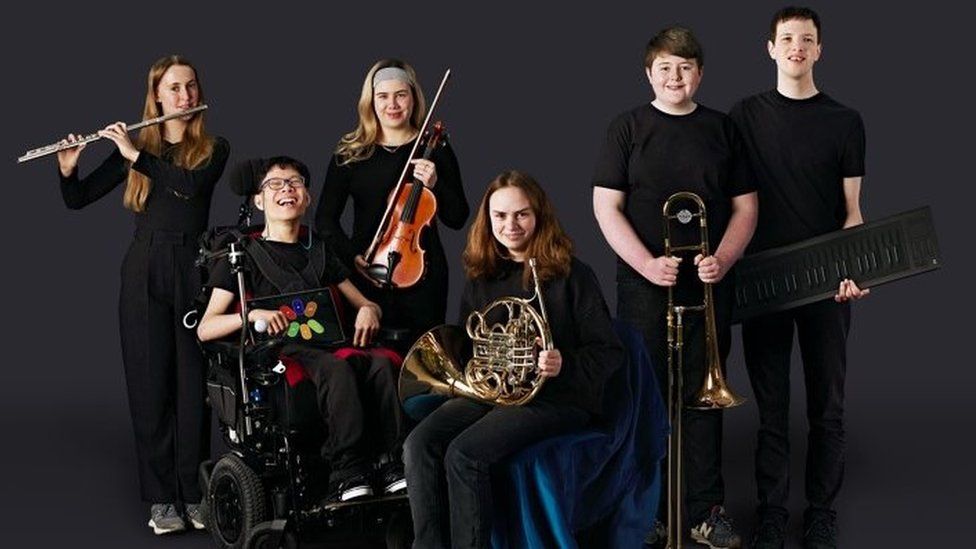 Instrumentalists from the National Open Youth Orchestra, including a Clarion player