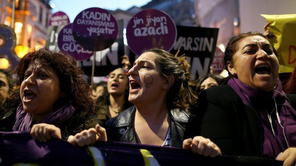 Women hold placards "we want life" as they protest on the International Day for the Elimination of Violence Against Women in Istanbul, Turkey, 25 November 2017