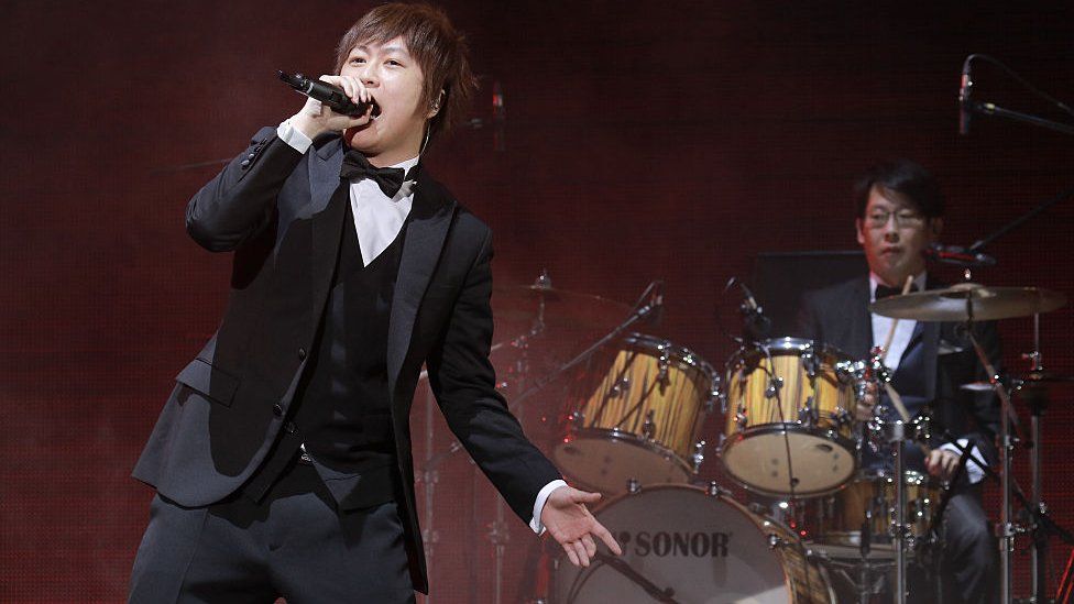 Singer Ashin Chen Hsin-hung of Band Mayday performs onstage during the "Just Rock It 2016" Hong Kong concert on June 1, 2016 in Hong Kong