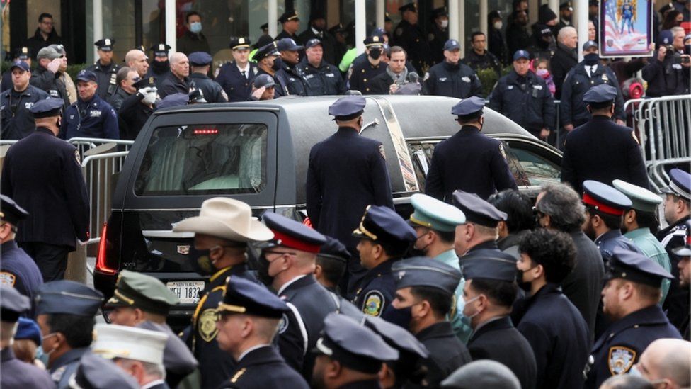 Officers lined the streets for the funeral of NYPD Detective Wilbert Mora