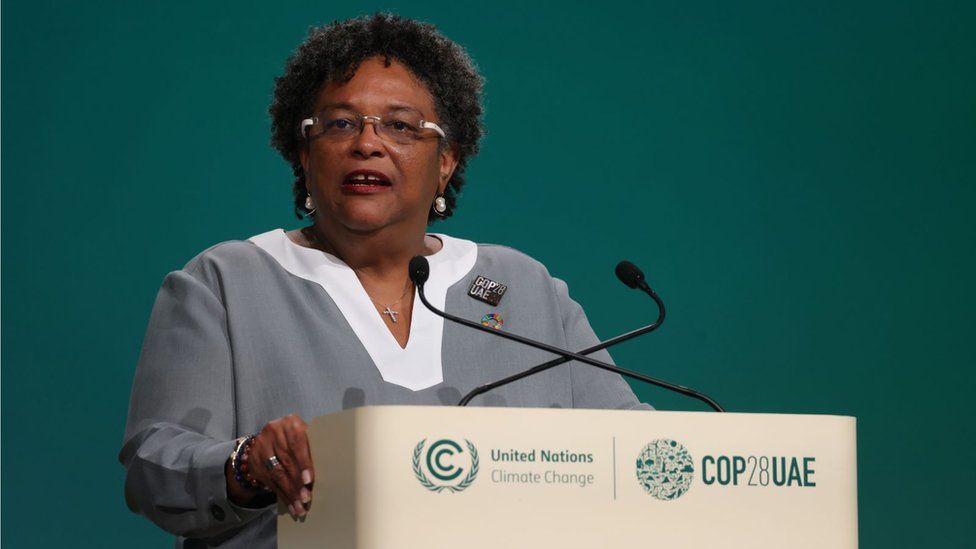 Mia Mottley speaks during day two of the high-level segment of the COP28