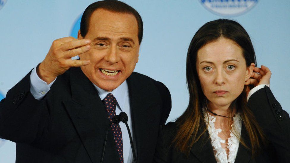 Silvio Berlusconi and National Alliance (Alleanza Nazionale) member and vice-president of the Chambers of Deputies Giorgia Meloni