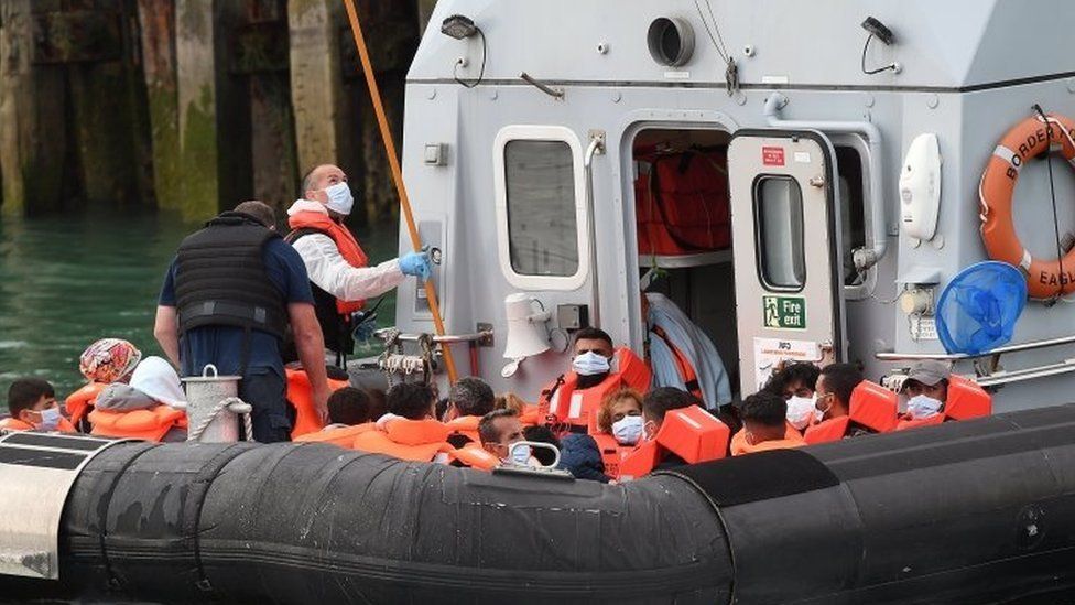 A Border Force vessel with migrants picked from a boat off the Kent coast in August