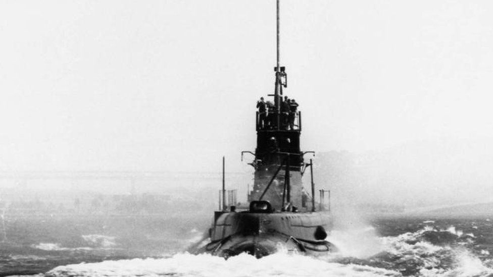 An original photo of the submarine at sea