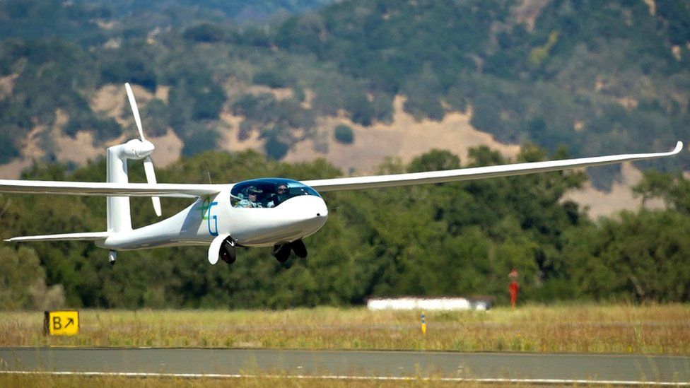 The e-Genius aircraft takes off during the 2011 Green Flight Challenge, sponsored by Google, at the Charles M. Schulz Sonoma County Airport in Santa Rosa, Calif. on Monday, Sept. 26, 2011.