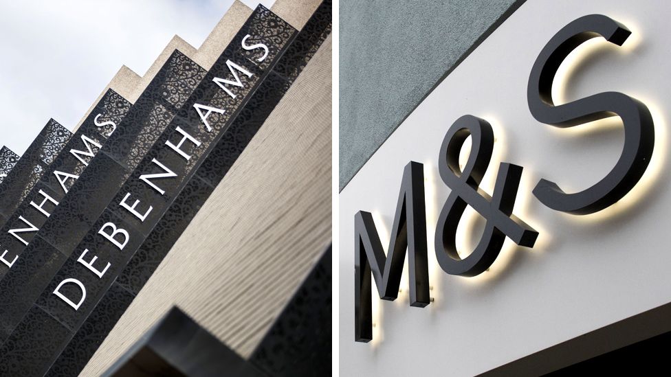 Signs for Debenhams and Marks & Spencer