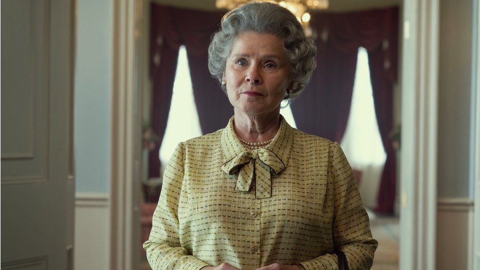 Imelda Staunton portraying Queen Elizabeth II in netflix drama The Crown