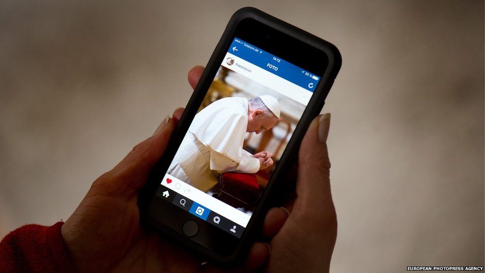 Mobile with Pope Francis' Instagram account showing