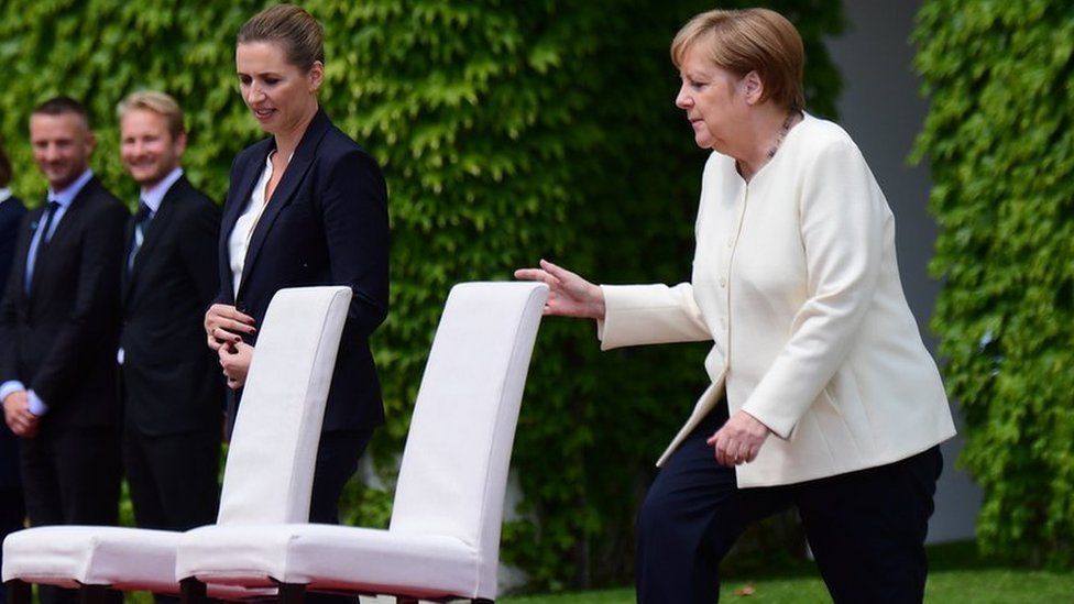Angela Merkel with Danish Prime Minister Mette Frederiksen on 11 July