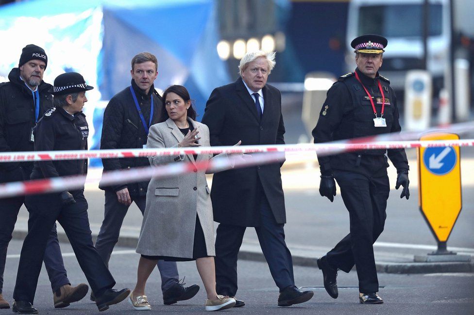 Prime Minister Boris Johnson visited the scene at London Bridge on Saturday alongside Met Commissioner Cressida Dick and Home Secretary Priti Patel