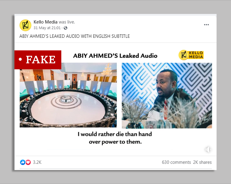 Screengrab of Facebook post by Kello Media with the allegedly leaked audio