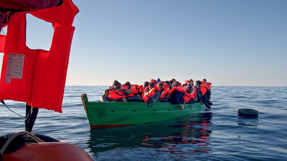 31 migrants 33 miles off the coast of Tunisia minutes before being brought to safety by the rescue team of the Basque NGO SMH on Wednesday 15 February