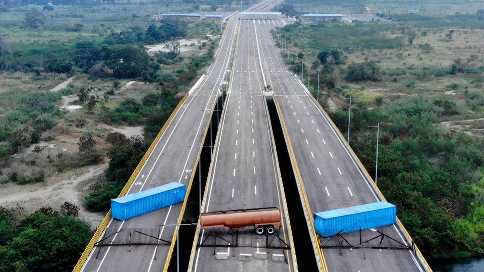 Venezuela's military blocked the Tienditas Bridge to prevent US aid entering the country