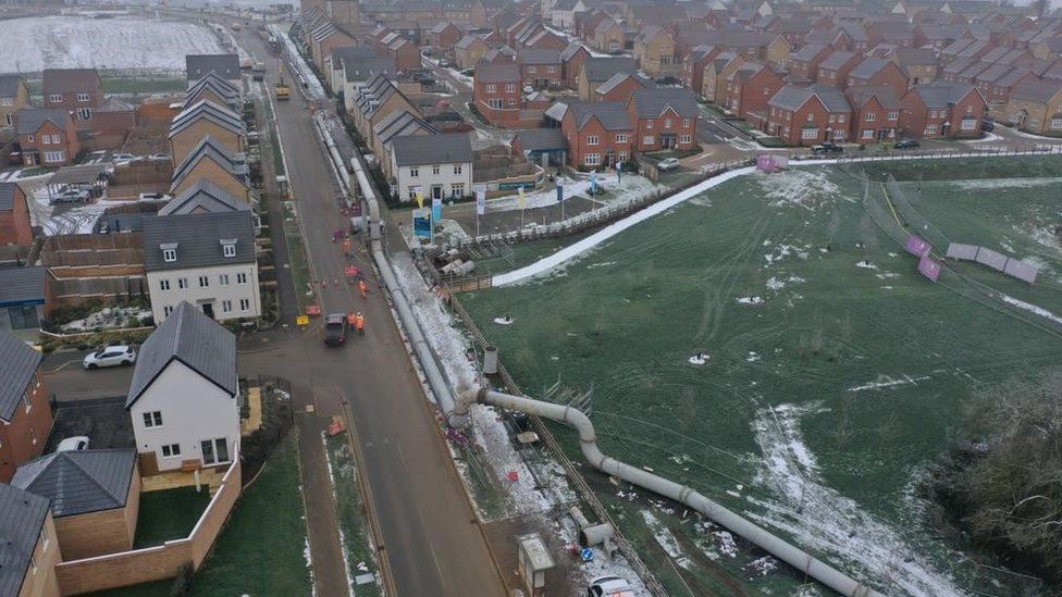 Drone picture of overground sewer in Wellingborough