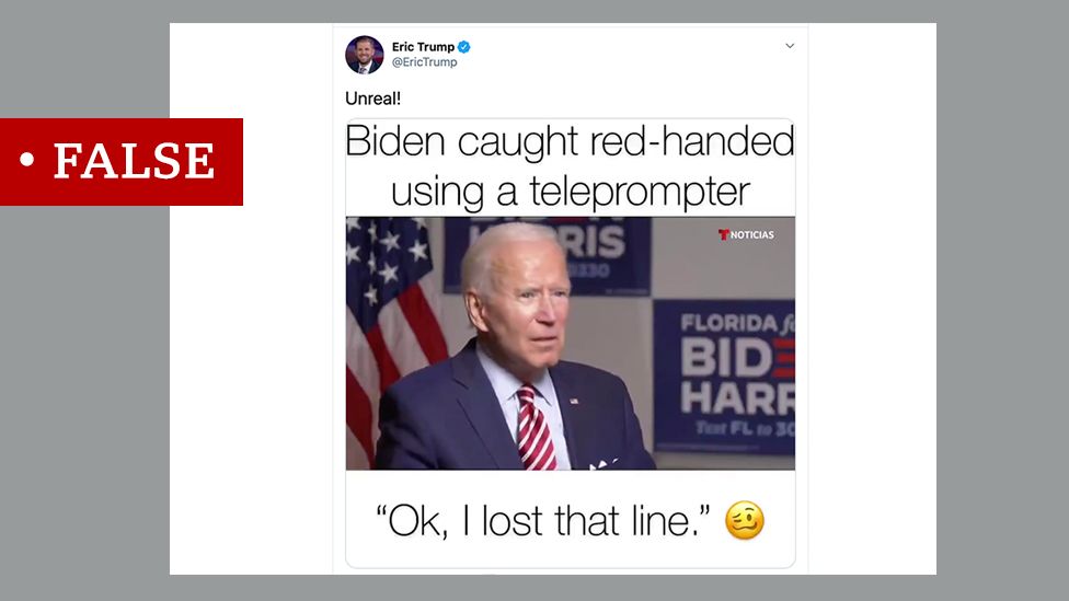 US election 2020: Eric Trump shares false Biden-teleprompter rumour ...