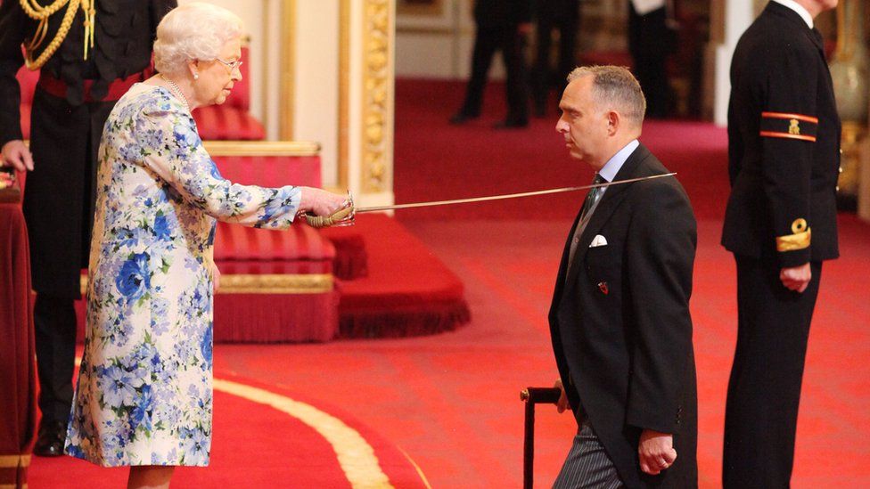 Sir Mark Sedwill, the National Security Adviser in the Cabinet Office, is made a Knight Commander of the Order of St Michael and St George, by the Queen Elizabeth at a Buckingham Palace an investiture ceremony on 1 June 2018