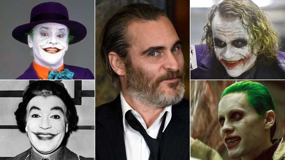 Clockwise from top left: Jack Nicholson, Joaquin Phoenix, Heath Ledger, Jared Leto, Cesar Romero