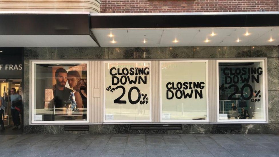 Closing signs in House of Fraser Exeter