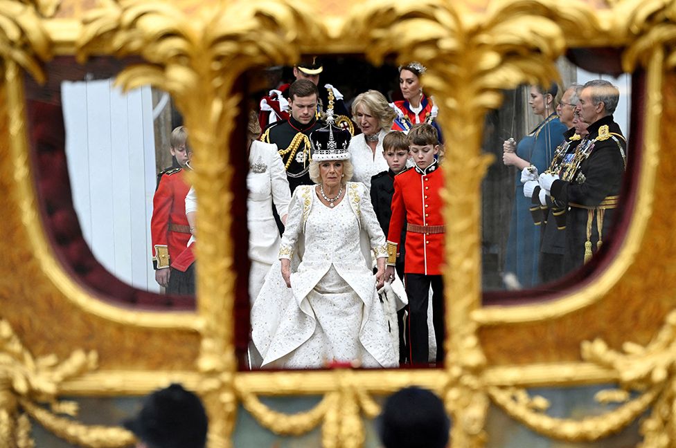 Queen Camilla leaves Westminster Abbey