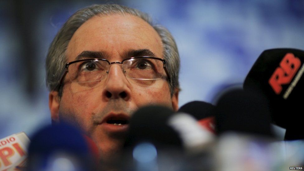 President of the Chamber of Deputies of Brazil Eduardo Cunha speaks during a news conference at the Chamber of Deputies, in Brasilia May 12, 2015