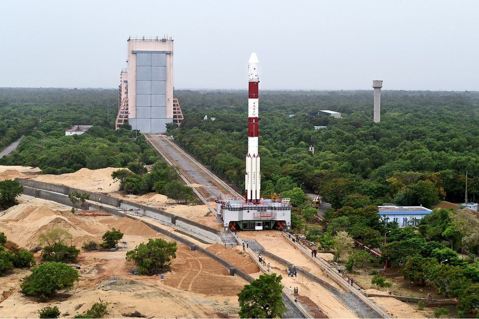 Panoramic View of Fully integrated PSLV-C34 with all the 20 Spacecrafts being moved to second launch pad (SL