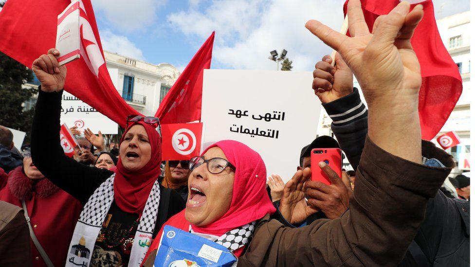 Mass demonstrations kicked off across Tunisia