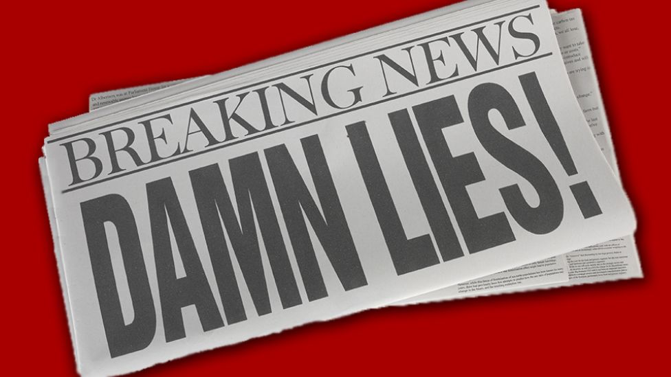 A newspaper headline saying "Damn Lies"