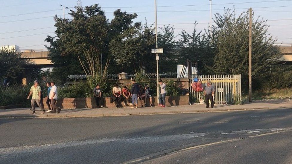 Builders at roundabout