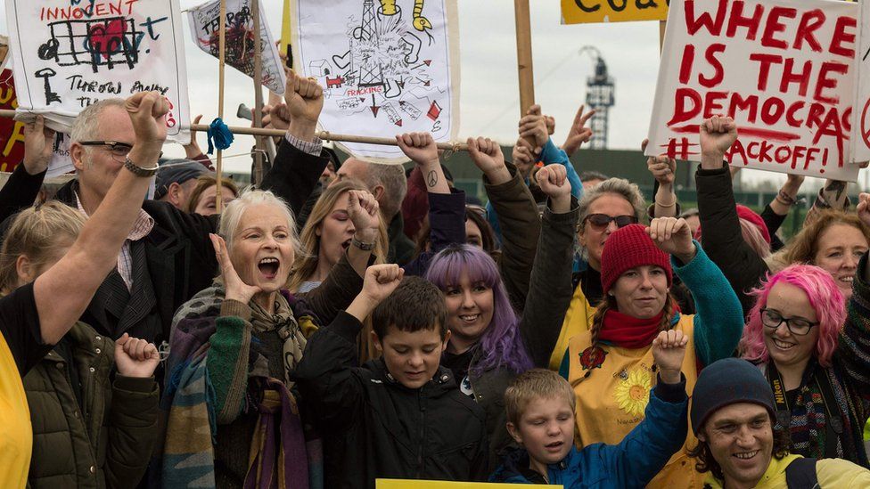 Fashion designer Dame Vivienne Westwood campaigns with fellow anti-fracking protesters