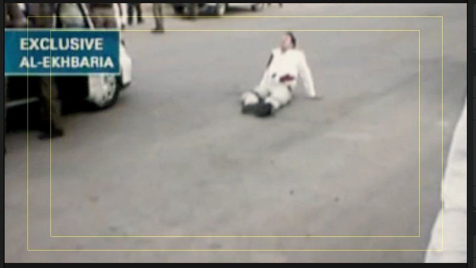 Frank Gardner lying on the road shortly after being attacked by a gunman