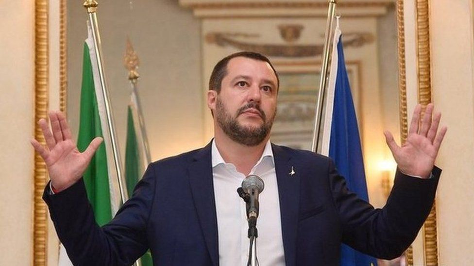 Italian Interior Minister Matteo Salvini holds a press conference in Genoa, Italy, 15 June 2018
