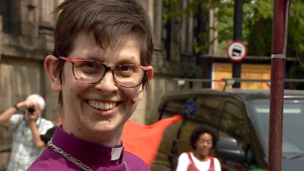 Right Reverend Libby Lane walked through Derby city greeting people before the service