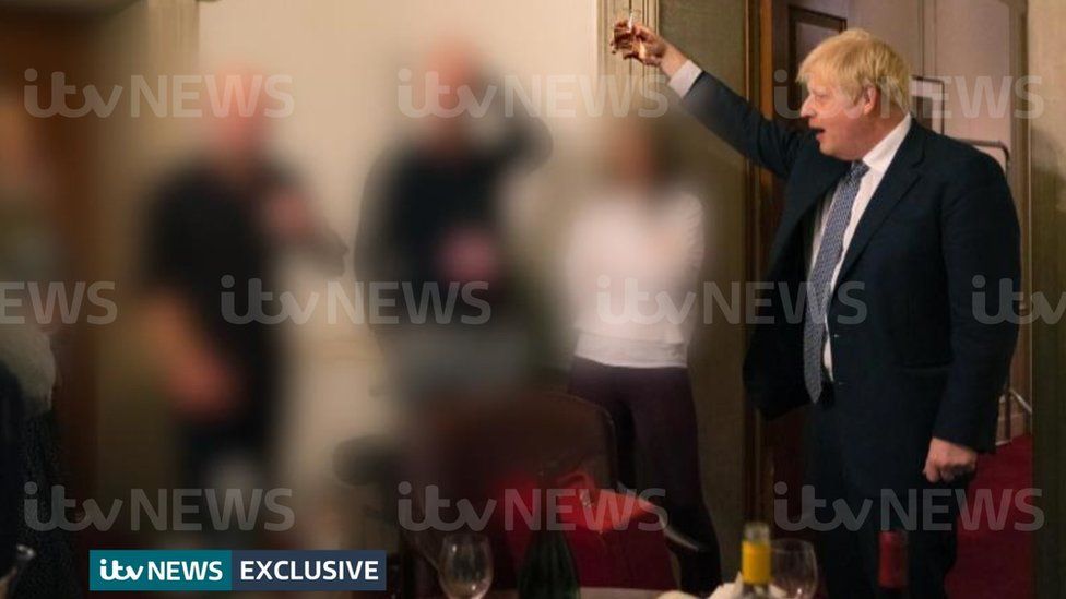 Boris Johnson pictured at a party, according to ITV News