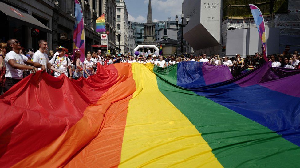 Pride march rainbow flag