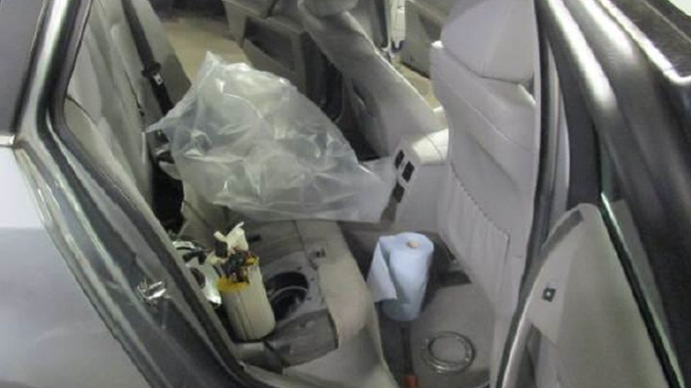 Lining and cushions of the car's back seats removed