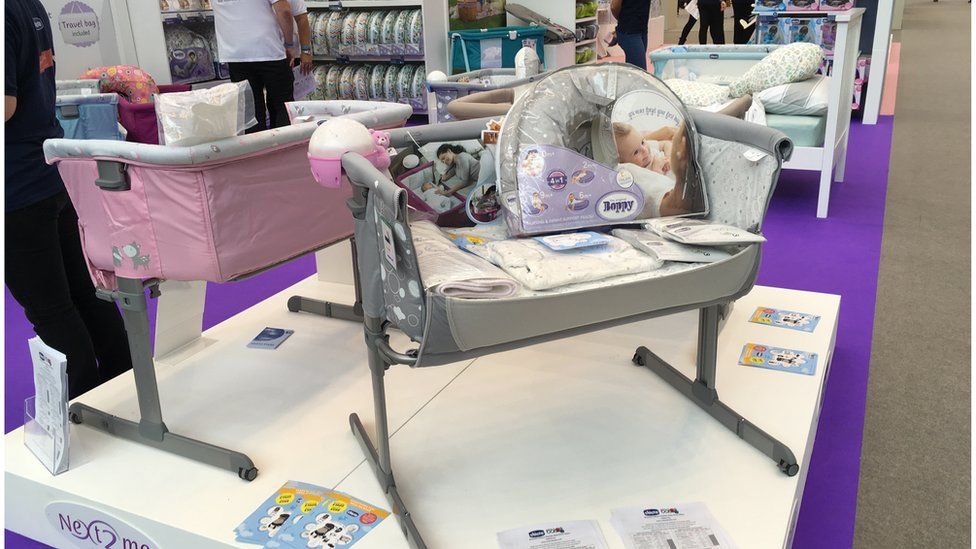 Chicco Next 2 Me cots on display at the baby show