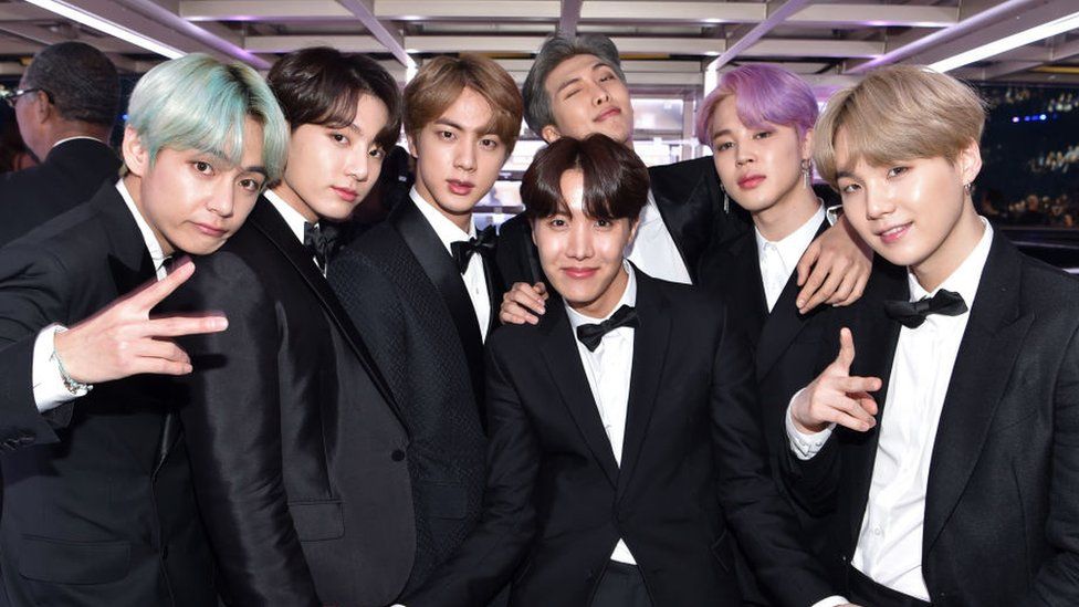 : South Korean boy band BTS backstage during the 61st Annual GRAMMY Awards