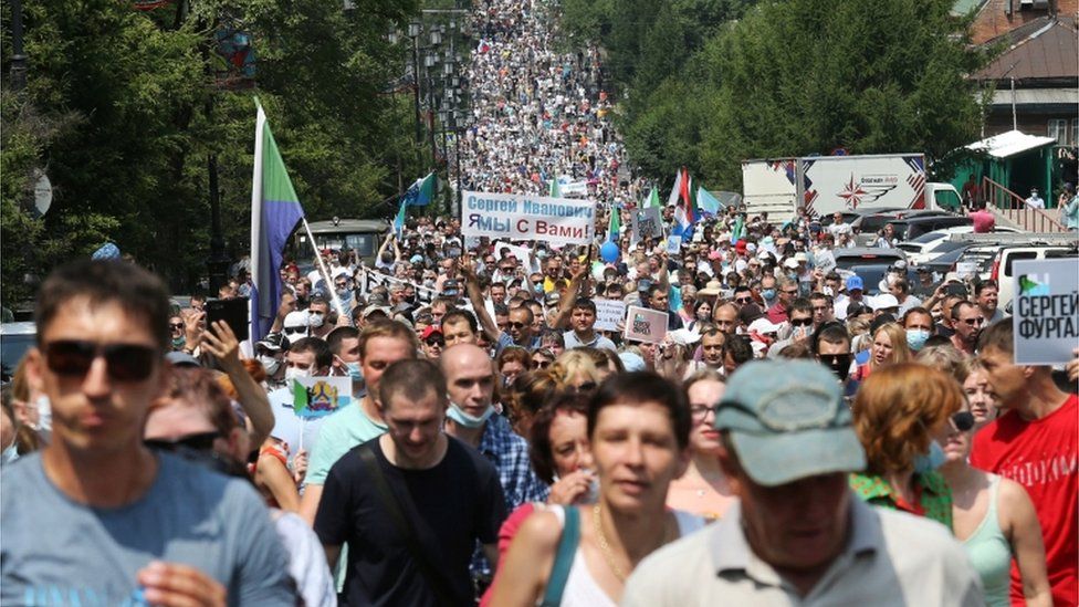 People protest against the arrest of governor Sergei Furgal in Khabarovsk