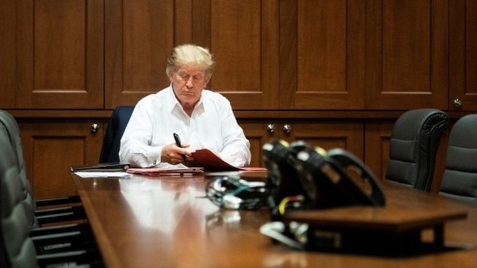 President Trump at a conference room in hospital