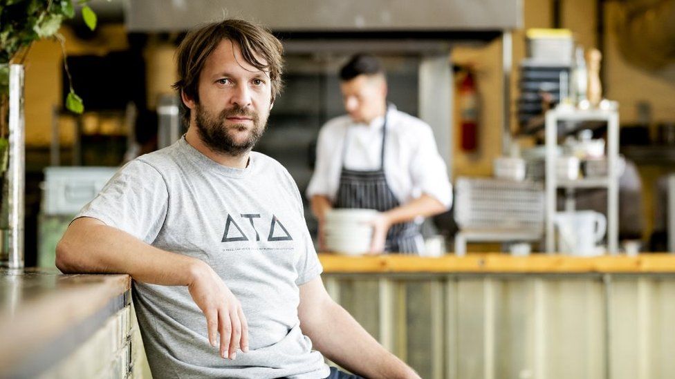 Danish chef Rene Redzepi, co-owner of the restaurant Noma in Copenhagen, Denmark, poses for a photograph prior to a premiere of 'Ants on a Shrimp' in Amsterdam