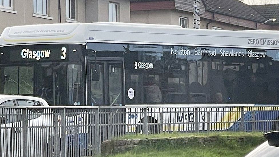 McGills bus route 3 heading towards Glasgow through Barrhead