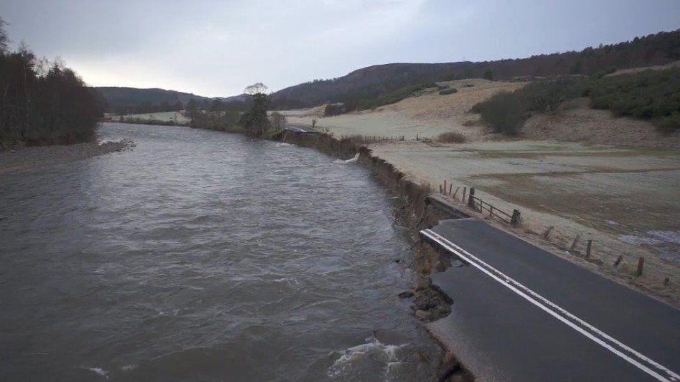 Damaged A93 west of Ballater