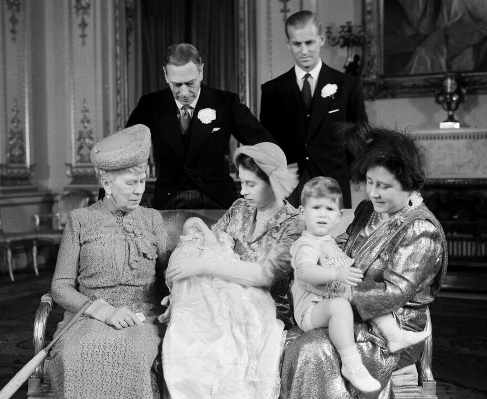Princess Elizabeth, the Duke of Edinburgh, Prince Charles, Princess Anne, Queen Elizabeth The Queen Mother, King George VI and Mary of Teck