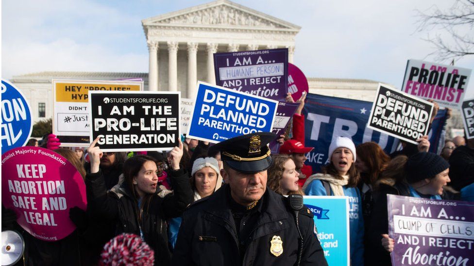 Protesters for and against abortion outside the supreme court