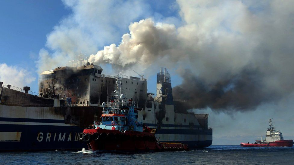 The burning ferry Euroferry Olympia, 19 February