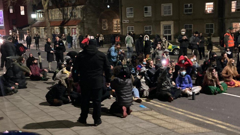 Protesters at the scene