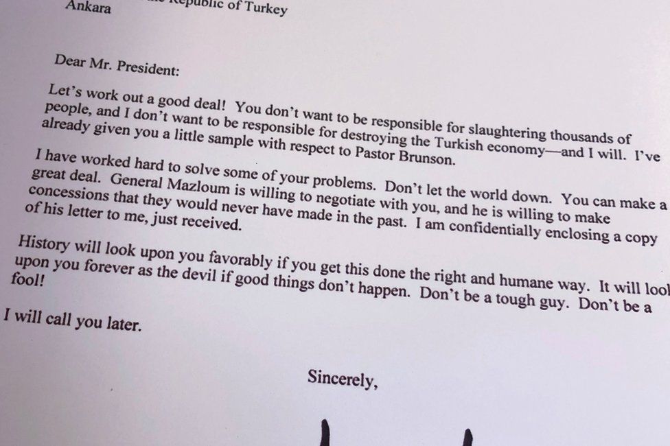 Letter dated 9 October sent by US President Donald Trump to Turkish President Recep