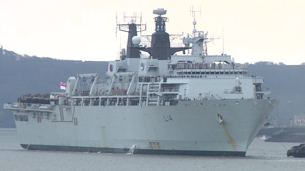 HMS Albion sailing into Devonport in 2018