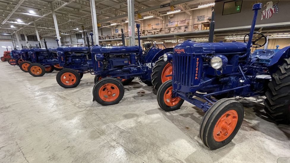 Blue tractors lined up